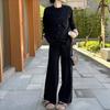 Maillard Wear Conjunto de punto falso de dos piezas para mujer Otoño e Invierno Nuevo Suéter de punto con cuello en V de un solo botón Pantalones de pierna ancha Conjunto de dos piezas
