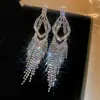 Pendientes de Borla con Flor de Zircón de Aguja de Plata Transfronterizos, Pendientes de Moda y Elegantes, Pendientes de Lujo Ligero y de Gama Alta, Diseño de Nicho