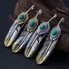 Venta al por mayor de fábrica colgante de pluma de plata de ley 925 incrustación retro de turquesa moda para hombres y mujeres con colgante diy Plata tailandesa