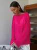 Tricô Vazado Transfronteiriço Estilo Europeu e Americano 2026 Primavera/Verão Novo Top de Tricô Feminino Transparente Fino Gola Redonda Grande Manga Sino