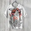 Patrón Verano Delgado Transfronterizo Estampado Digital Cuello en V para Hombre Pulóver de 3 Botones Casual Lino Polo