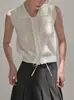 Colete Tricotado Polo Sem Manga Retrô para Roupa de Verão Feminina, Camisa Slim e Estilosa que Reduz a Idade, Top Curto com Lapela