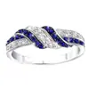 Anel Romântico Exquisito de Nicho Azul e Branco Cravejado com Diamantes, Banho Eletrolítico, Venda Quente Transfronteiriça, Anel de Casamento, Acessórios de Alta Qualidade para Mulheres