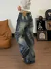 Carpa Tide en stock Patrón de junta de bambú Hoja curva Jeans Mujer Otoño/Invierno Nuevo Holgado Adelgazante Pierna recta Buena caída Pantalones de pierna ancha hasta el suelo