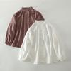 Camisa de Algodón de Doble Capa con Cuello de Encaje de Hongo Estilo Japonés para Mujer, Artística, Holgada, Talla Grande, Silueta Delgada, Combinable, de Manga Larga