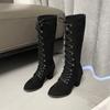 Comercio Exterior Talla Grande Europeo y Americano Simple con Cordones Botas de Caballero Romano Botas Altas de Mujer Punta Redonda Tacón Alto Grueso Botas Largas Aumento de Altura