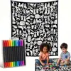 Manta Criativa para Colorir DIY Grafite Desenho em Linha Preto e Branco Manta Pintada à Mão para Lazer em Casa Manta Multifuncional para Soneca Venda por Atacado