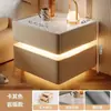 Mesita de Noche Inteligente, Diseño Flotante, Nuevo Modelo 2026, Dormitorio, Madera Maciza Completa, Lujo Ligero, Sensación de Alta Gama, Moderno Sencillo, Luz con Sensor de Moda