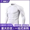 Camiseta base de fitness transfronteriza para primavera y otoño, camiseta de entrenamiento de manga larga, top atlético ajustado de secado rápido y cuello alto para correr para hombre