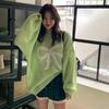 Chic Coreano Otoño Dulce Reductor de Edad Estampado de Lazo Suelto Casual Delgado Versátil Top de Punto de Manga Larga