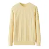 Suéter de punto para hombre, color sólido, cachemira, hombro normal, grueso, cuello redondo, tejido de 7 puntos trenzado, suéter de punto casual cómodo