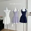 Vestido de Seda Gelo Bunana Estilo Suave Bonito para Mulheres, Verão Cintura Marcada Slim-Fit Vestido Curto Puro Desejo