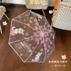 Guarda-chuva Transparente Dobrável Totalmente Automático Colorido com Tema de Gato para Estudantes, Estilo Coreano, 70% de Desconto Manual, Fresco e Durável, Espessado