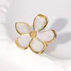 Anillo de Acero Inoxidable Francés Transfronterizo Retro Esmalte de Goteo Flor de Cinco Pétalos Nicho Femenino Alto Grado Exquisito Anillo de Acero de Titanio Joyería