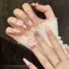 Taiwu Original [Laço Doce Ursinho Rosa] Laço de Ursinho Rosa Tridimensional Fofo Unha Postiça Usável Manicure de Menina Doce