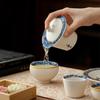 Conjunto de Chá Kung Fu Doméstico Mojie Ganso Branco Azul Dourado Padrão Borboleta Bule de Cerâmica Gaiwan Porta-Bule Xícara do Mestre Xícara de Chá Xícara de Degustação