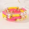 Set de pulseras de arcilla suave coloridas apilables de 6 mm elástico color Morandi bloques de color bohemio pieza metálica