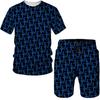 Traje deportivo de verano para hombre transfronterizo con letras, estampado digital 3D, camiseta de manga corta y pantalones cortos, ropa informal transpirable de 2 piezas.