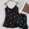 [Amor Borboleta] Camisola de Alça de Verão Sexy Borboleta Estampada Seda Roupa de Casa Feminina Com Bojo Vestido