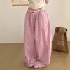 Calça casual listrada de perna larga estilo retrô americano para mulheres, cintura alta, calça casual de perna reta solta com design exclusivo, calça comprida