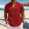 Camisa masculina de verão 2026 europeia e americana, cor sólida, respirável, gola alta, manga curta, camisa masculina moderna simples de cor sólida