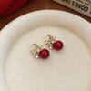 Ankora Resina Vermelha Brincos de Bola Nicho Feminino Retro Hong Kong Estilo Brincos Moda Luz Brincos de Luxo Alto Sentido Atacado