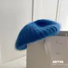 Estilo Perezoso~Boina de Pelo de Conejo para Mujer en Otoño e Invierno Tejida de Peluche para Circunferencia de Cabeza Grande Estilo Coreano Gorro de Pintor Bud Hace la Cara Más Pequeña