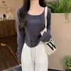 Camiseta de manga larga acanalada y engrosada estilo coreano con diseño de espina de pez para mujer, nueva camiseta base ajustada para otoño e invierno 2026