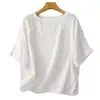 Foto Real Verão 2026 Cor Sólida Feminina Vintage Gola Redonda Manga Curta Camisa Preto Algodão Linho Camiseta Blusa Artística