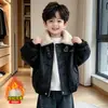 2528 Jaqueta de Couro com Plus Veludo para Meninos Inverno 2026 Nova Roupa de Algodão Infantil Jaqueta de Couro Engrossada para Bebê