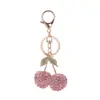 Chaveiro de cereja cravejado de diamantes de luxo leve, artesanato com óleo pingado, strass, metal, pingente para chave de carro, acessórios de alta qualidade, atacado
