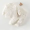 Jaqueta de Algodão Fina com Abertura na Virilha para Bebê, Uso Duplo, Acolchoada Espessa, Roupas de Algodão para Bebê, Conjunto de Duas Peças de Casaco de Algodão para Outono e Inverno, Calça