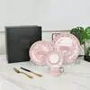 Serie Rosa Barroca Fanjia Juego de Vajilla de Cuatro Piezas Plato para Cena Occidental Taza de Café y Platillo Plato para Filete Casero Plato Plano