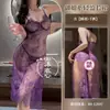 Lingerie sexy, pijama sexy transparente, uniforme de Dia dos Namorados para mulheres de seios pequenos, saia longa com fenda de renda em grande escala
