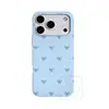 Funda de Teléfono Estilo Simple y Curativo con Fondo Azul, Lazo y Lunares para Apple 17/18 Pro Max, Cubierta Protectora Mate Ultra Delgada