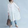 Otoño 2026 Nuevo Estilo Coreano Artístico Simple Camisa Larga con Abertura Lateral Cuello Redondo Camisa Vestido Abotonada