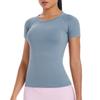 Nueva Camiseta Deportiva de Manga Corta con Cuello Redondo para Mujer Transfronteriza Top para Correr y Fitness Amigable con la Piel Ajustado Transpirable Yoga Manga Corta
