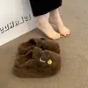 Pantuflas cálidas de algodón, de moda invierno 2026, estilo media pantufla, suela gruesa, punta cerrada, para usar en exteriores, pantuflas esponjosas, con forro de felpa adicional para mujeres petite