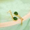 Yuebao Jewelry S925 Prata Esterlina Banhado A Ouro Hetian Jade Jasper Novo Chinês Vintage Folha De Bambu Brincos De Gota De Água