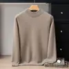 Suéter de cachemira 100% pura, doble hebra, engrosado, con cuello medio alto, estilo business casual para hombre, tacto de bebé