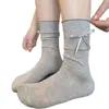 Calcetines Cortos Blanco Leche para Mujer, Calcetines Dulces de Media Pantorrilla con Lazo, Estilo Delgado de Verano, Calcetines Huecos con Borde Enrollado de Deseo Puro, Calcetines de Media Pantorrilla Femeninos