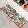 Tapete de Chão de Terra de Diatomáceas com Azulejo Floral Estilo Americano Tapete de Chão de Cozinha Conjunto de Duas Peças Resistente ao Desgaste Antiderrapante Tapete para Pés Doméstico Absorvente de Água Secagem Rápida