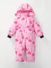 Nuevo mono estampado a prueba de viento, impermeable y cálido para niños y niñas de la CUHK, otoño e invierno 2024, traje de esquí grueso con capucha resistente al frío