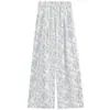 Calça Pantalona Floral Azul para Mulheres, Estilo Fino de Verão, Nova 2025 Cintura Alta Emagrecedora Casual Petite Seda de Gelo Calça Yamamoto