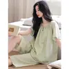 Camisa Estilo Verão 2026 100% Algodão Puro Manga Curta Feminina Calça Capricho Loose Casual Pulôver Estilo Chinês Gaze de Algodão Puro Casa