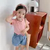 Comercio Exterior Dulce Camiseta para Niñas Estilo Coreano Encaje Sin Mangas Ropa de Verano Versátil Hermanas Adorno de Volantes Top para Niños Pequeños Manga Corta