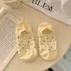 Meias Femininas de Bolinhas, Meias de Algodão para Primavera e Verão, Meias Finas de Cor Sólida Tipo Barco, Meias Invisíveis Antiderrapantes Pretas e Brancas para Mulheres