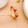 Anillo Transfronterizo Popular Colorido Flor Esmalte Anillo Abierto Simple Diseño de Nicho No Descolorante Ajustable
