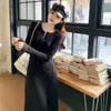 Vestido de Punto de Diseño Retro Francés para Mujer, Manga Larga, Otoño e Invierno, Nuevo, de Alta Gama, Elegante, Ceñido a la Cintura, de Tres Colores