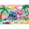 Tela de Fondo de Cumpleaños de Stitch Suministros de Decoración para Fiesta de Cumpleaños Diseño del Lugar Banner de Tela de Poliéster de Stitch